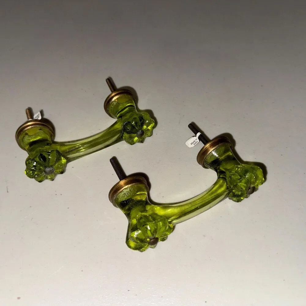 Anthropologie Green Glass Drawer Pull Antique Cabinet Dresser Melon Knob Handle